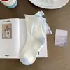Calcetines con Lazo para Mujer, Calcetines de Media Pantorrilla de Gato de Dibujos Animados, Calcetines Dulces de Encaje Estilo Ballet con Felpa para Mujer, Calcetines Azules y Blancos