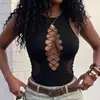 Body de Rejilla con Tirantes Huecos Sexy Transparente para Mujer, Lencería Picante, Camiseta sin Mangas de Malla Fishnet Ajustado, Transfronterizo Europeo y Americano