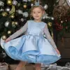 Vestido de niña estilo europeo y americano, diseño de copo de nieve, vestido princesa de malla de manga larga, vestido rosa degradado abullonado, vestido de actuación para Navidad y cumpleaños