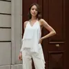 Top de gasa FCB estilo francés elegante con cuello halter para mujer, colección de verano 2026, casual transfronterizo de corte holgado asimétrico blanco