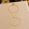 Moda Transfronteriza Diseño Minimalista Pulsera de Dedo Flor con Incrustaciones de Diamante Acero Inoxidable Floral Chapado en Oro Pulsera de Cadena Apilable