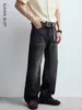 Jeans Preto Solto Estilo High Street Americano para Homens, Marca Americana Retrô Tendência, Jeans Reto Vintage Masculino