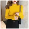 Suéter de Otoño 2024 para Mujer Ajustado Cuello Alto Negro Manga Larga Fruncida Versátil Delgado de Punto Camisa Base