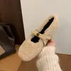 Zapatos peludos para mujer para uso en exteriores 2026 Estilo hada francesa suave lazo felpa interior poco profunda que aumenta la altura Zapatos Mary Jane