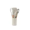 Conjunto de 12 peças de utensílios de cozinha de silicone com cabo de madeira com balde de armazenamento frigideira antiaderente resistente a altas temperaturas espátula de silicone colher de sopa utensílios de cozinha para cozinhar