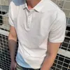 Camiseta Masculina de Manga Curta Tendência para o Verão, Camisa Polo Casual Slim Fit com Gola Reversível Estilo Influenciador em Algodão Seda de Gelo, Top Liso Casual