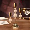 Porta-Velas de Madeira com Contas Criativo Estilo Francês de Luxo Leve, Porta-Velas de Mesa para Jantar à Luz de Velas, Porta-Velas de Decoração para Mesa de Jantar em Casa e Casamento