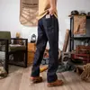 Jeans Clásicos de Mezclilla Cruda con Borde Rojo para Hombre, Elegantes de Color Original Pierna Recta Retro Americano Amekaji Pantalones Largos