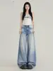 Jeans retro de tiro alto rotos de pierna ancha para mujer, nuevo estilo primavera/otoño 2026, holgados, adelgazantes, de corte recto, fluidos, pantalones largos hasta el suelo