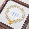 Pulsera de Cristal con Lazo Dorado de Arena y Diamantes, Mismo Estilo que la Joyería de Oro Puzuo, Cristal Blanco Natural con Cuentas de Transferencia, Pulsera Versátil para Mujer