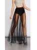 Moda Femenina Transfronteriza 2026 Elegante Falda Larga de Corte A Amazon Sexy de Malla Transparente Falda Acampanada con Estampado Dorado para Mujer