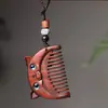 Peine de Masaje Meridianos Tallado de Sándalo Verde, Artesanía de Madera para Mujeres, Peine de Bolsillo Portátil Estilo Antiguo, Colgante de Paisaje, Accesorio para Bolso