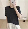 Camiseta de Tricô de Manga Curta Listrada Estilo Europeu para Mulheres, Nova Versão Coreana de Verão 2026, Top Fino Casual Versátil Slim Fit