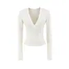 Camiseta Feminina Slim Manga Longa Decote V Profundo Menina Quente Outono Nova Estilo Americano Menina Quente Emagrecimento Camiseta Básica Slim Top Stretch