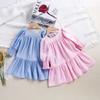 Vestido de Niña Estilo Coreano Nuevo de Primavera 2023 Vestido de Princesa Elegante de Color Sólido con Cuello Cuadrado y Manga Fruncida para Bebé Niña