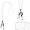 Lanyard retráctil de diamantes de imitación con hebilla de fácil extracción, clip para insignia, cuerda de red de pesca larga de lujo incrustada de diamantes, anti-pérdida, anti-robo