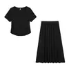 Conjunto de Camiseta de Manga Corta y Falda de Estilo Coreano, Sencillo y Versátil, para Mujeres de Tallas Grandes, Atuendo de Dos Piezas Ajustado 66145