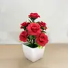 Maceta Simulada de Rosas con 7 Flores, Adornos para Decoración del Hogar y Fotografía, Adornos de Maceta de Rosas para Bodas Transfronterizas