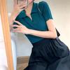 2 023 Verano Nuevo Polo Cuello en V Camiseta de Punto Ajustada de Manga Corta para Mujer Diseño Sense Niche Top Corto