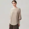 Nueva colección otoño/invierno: Suéter de punto tipo capa a rayas de longitud media, 35% cachemir, 65% lana, con escote asimétrico a un hombro y mangas murciélago