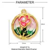 Estilo Pintura al Óleo Jardín de Monet Acero de Titanio Accesorios para Pendientes DIY Mujeres Mariposas Flores Joyería de Acero Inoxidable Colgante de Collar