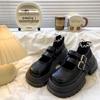 Sapatos Femininos Mary Jane de Couro Pequeno com Solado Grosso Aumentador de Altura Estilo Japonês Britânico Retro Novo Verão 2025 Sapatos de Boca Rasa