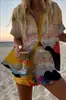 Moda Feminina de Verão Europeia e Americana Nova Estampa Casual Estilo Férias Conjunto de Cardigan e Shorts Pod Peça Única Pedido Personalizado