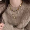 Cadena de Suéter Apilada de Doble Capa de Piedra Ojo de Tigre para Mujer Retro Nueva Popular Otoño e Invierno Collar Joyería de Nicho de Alta Gama