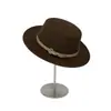 Sombrero de Lana de Ala Plana con Cinturón Estilo Francés para Mujer, Sombrero de Fieltro Versátil para Moda de Otoño e Invierno, Sombrero de Jazz Retro para Socialité