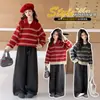 Novo conjunto de suéter com zíper parcial para outono e inverno para meninas, apresentando um top curto de tricô e calças compridas de perna larga, um conjunto estiloso de duas peças para crianças mais velhas