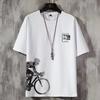 Camiseta Masculina Fina Simples de Manga Curta 2024 Nova Solta Gola Redonda Verão Ins Moderna Estilo Hong Kong Estudante Masculino Venda Atacado Barraca de Rua