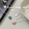 Joia Prata Doce Nova de Verão Coreana Prata Esterlina S925 Colar Coração Esmaltado Azul e Rosa Estilo Ins Fresco e Juvenil