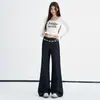 Jeans acampanados cropped de color azul claro para mujer, nueva colección de principios de otoño 2026, pantalones sencillos casuales de caída libre hasta el suelo
