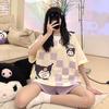 Pijama de manga corta con cuello redondo, informal, a rayas, estilo internet, para mujer, con transmisión en vivo, ropa bonita para el hogar