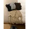 Amendoim Outono Retrô Coreano Versátil Slimming Manga Longa Gola Henley Suéter de Tricô para Mulheres 11665