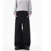 Pantalones negros de pierna ancha para hombre y mujer, nuevo estilo primavera/otoño 2026, diseño plisado de nicho, tacto de alta gama, pantalones rectos holgados y fluidos hasta el suelo