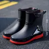 Botas de lluvia para hombre con puños impermeables, botas de agua para exteriores, zapatos de goma antideslizantes para trabajo en cocina, forradas de algodón para abrigar