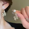 Pendientes de Borla Geométrica de Perla con Circonita de Aguja Plateada Pendientes Elegantes de Lujo Ligero Pendientes de Moda Exquisitos Versátiles para Mujer