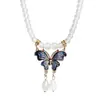 Collar de Cadena con Cuentas de Mariposa Azul y Verde Estilo Zen Étnico Estilo Chino Pequeño Nuevo Estilo Nacional Vestido Largo de Cara de Caballo Combinable