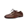 Mocasines de cordones de cuero suave estilo británico, colección otoño 2026, zapatos planos cómodos con punta redonda, cuero genuino, adecuados para ir al trabajo, y con un diseño de corte profundo para mujer