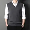 Colete de Lã Outono e Inverno para Homens, Suéter sem Mangas Gola V, Estilo Pai, Colete Tricotado Tamanho Grande, Colete de Lã