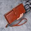 Cartera retro de gran capacidad de cuero PU con cera de aceite para mujer, nueva y a la moda, con clip para billetes, adecuada para venta al por mayor de fábrica