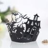 Vaso de papel Maffen con borde de papel para pastel de Halloween, diseño de castillo, hueco, con láser, color negro, con telaraña y bruja, al por mayor