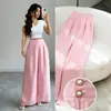 Calça Casual Versátil de Design Levemente Luxuoso para Emagrecer, Perna Reta Solta, Calça de Perna Larga Fluida Rosa Suave para Figuras Baixas