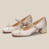 Zapatos de Tacón Alto Estilo Chanel de Satén de Seda, Lujo Ligero y Sensación de Gama Alta, Zapatos de Tacón Grueso de Verano para Mujer, Punta Cuadrada con Lazo, Cómodos para Estar de Pie Mucho Tiempo