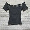 Camiseta de Manga Corta Ajustada Retro Y2K Millennium Hot Girl con Cuello Redondo y Diseño Hueco Perforado Ins Street Fashion Top