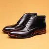 Botines Chelsea para Hombre de Cuero Genuino Brillante Botas de Cuero Británicas Botines Cortos de Punta Alta Zapatos de Cuero de Negocios Botas de Cuero Patentado para Hombre
