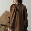 Vestido de Primavera 2025 Estilo Artístico Top de Pana Manga Larga Cuello Medio Alto Elegante Base Camisa Casual de Mujer