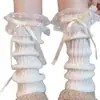 Calcetines con Lazo de Encaje Estilo Japonés Chica Lolita Calcetines de Felpa Tejidos Blancos Calcetines de Encaje para Pantorrilla JK Otoño e Invierno