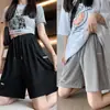 Shorts esportivos de verão finos plus size de cintura alta, soltos, modeladores, de seda gelada, perna larga, para mulheres